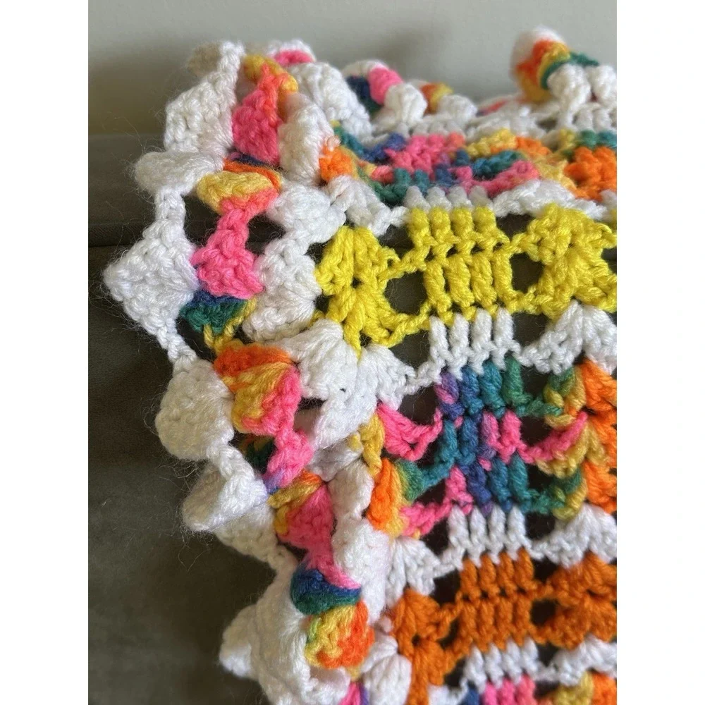 Handmade Crochet Retro Afghan Lap Throw Bright & Colorful Unique Granny‎ Core